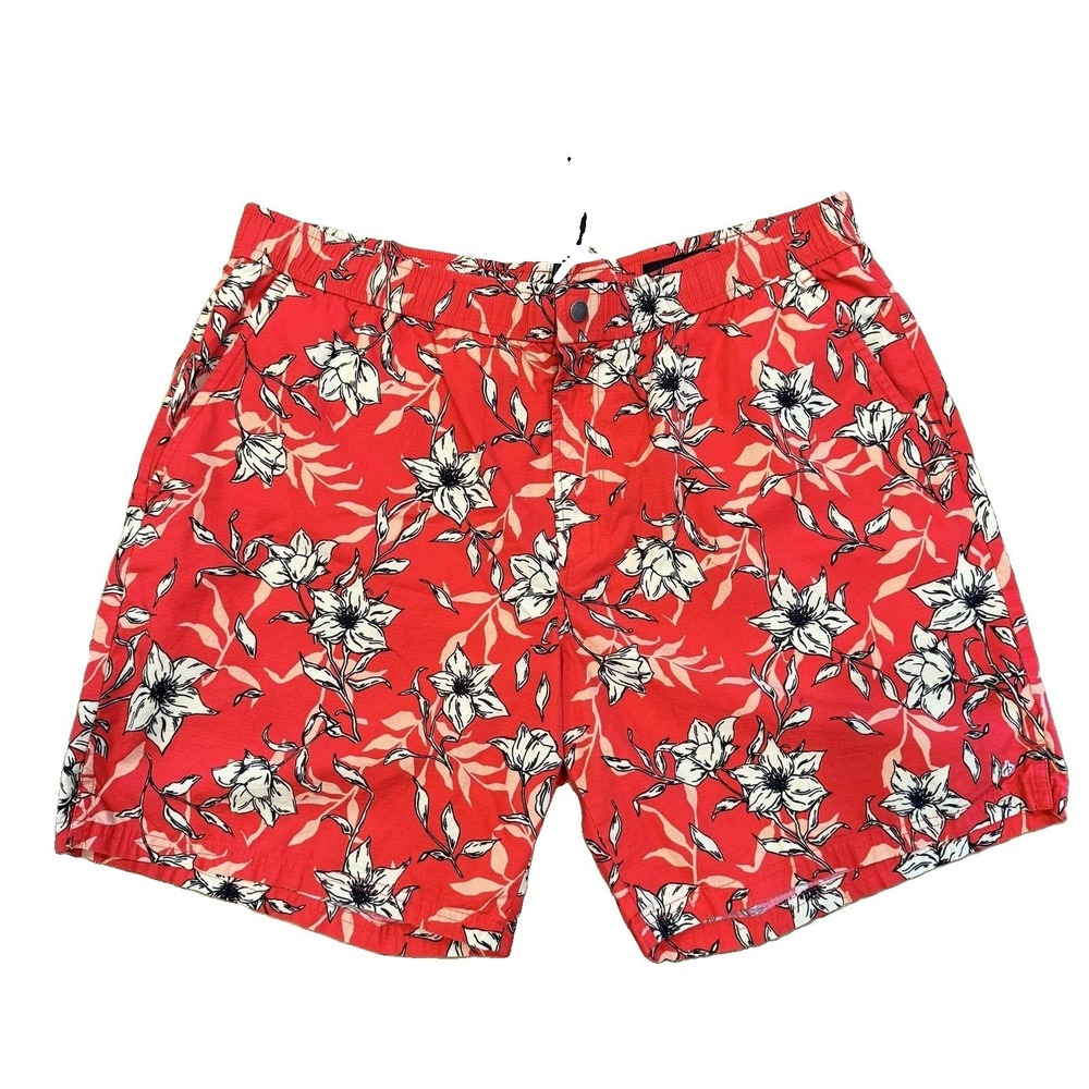 Rag & Bone Chino Shorts Mens XL Red Floral Cotton Drawstring Beach Tropical